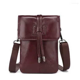 Shoulder Bags Cowhide Mini Messenger Women Bag Genuine Leather Oblique Satchel 6 Inch Mobile Phone Beach