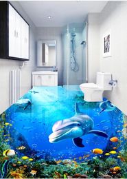 Wallpapers Dolphin Ocean 3D Flooring Self-adhesive Wall Paper Floor Decoration Painting