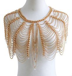 high quality fashion sexy necklace shoulder tassel heavy metalic glittering rhinestone body gold chain jewelry for night clubs7985751