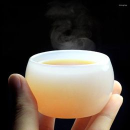 Cups Saucers Exquisite White Jade Porcelain Teacup Bowls Master Teaware Personal Glass Single Cup Chinese Pu'er Tea Set