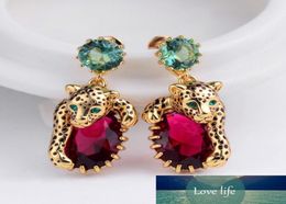 Amybaby 2018 Handmade Enamelled Glaze Panther Leopard Red Sone Womens Necklace Drop Earring Ajustable Ring Jewelry For party8891516