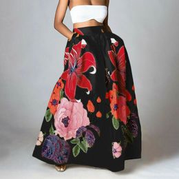 Celmia Stylish Big Flower Printed Women Skirts Elegant High Waist Aline Long Maxi Skirt 2023 Casual Loose Party Holiday 240402