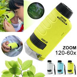 Mini Pocket Microscope Lab LED Light 60-120x Kid Science Experiment Pocket Microscope Battery Powered Outdoor Children Toys Gift