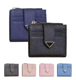 Womens mens Designer Triangle short wallets cards holder coin purses luxury Saffiano with box 9 card slots cardholder key pouch sm7888132