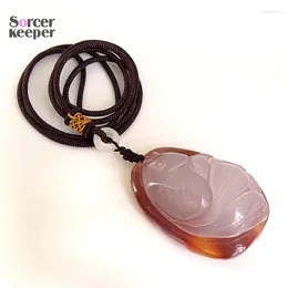 Pendant Necklaces Real Natural Agate Hand Carved Fish With Long Necklace Crystal Original Skin Ore Animal Figurine Crafts Decor Gift BE201
