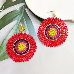 Dangle Earrings Rice Bead Crystal Red Roundness Fashion Geometry Hand Knitting Bohemia Alloy Simple Beaded