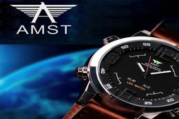 2018 AMST Brand Quartz Watch for men casual simple sports watches outdoor military army leather strap waterproof clock 300629269699