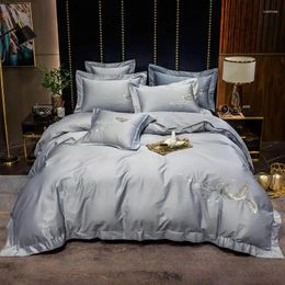 Bedding Sets Light Explosion Models Simple Luxury Cotton Bed Linen Denim Duvet Cover 4pcs Solid Colour Embroidery Home