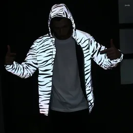 Men's Jackets Men Leopard Zebra Reflective Night Shining Hooded Windbreaker Jacket Hip Hop Streetwear Harajuku Waterproof Hoodie Coats