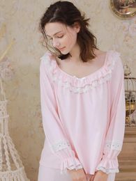 Home Clothing Pink Pyjama Woman Cute Sleepwear Combed Cotton Homewear Long Sleeve Pyjamas Suit Female Clothes Autumn
