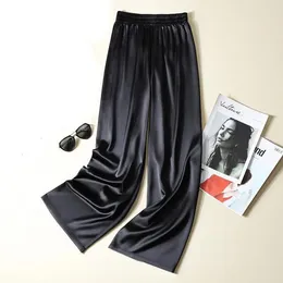 Women's Pants 2024 Summer Women Wide Leg High Waist Casual Trousers Streetwear Black Silk Satin Elegant Long Palazzo