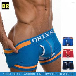 Underpants Orlvs Men Underwear Solid Breathable Boxer Short Bulge Pouch Eronic Gay Ropa Interior Hombre#D4