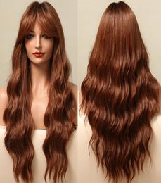 Synthetic Wigs ALAN EATON Long Body Wave Red Brown Copper For Black Women Natural Middle Part Heat Resistant Hair Wig With Bangs2634105