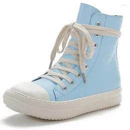 Casual Shoes 2024 Women PU Short Boots Candy Colours Sneakers High Top Lace Up Female Flat Ankle Boot Zipper Side Students