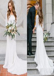 Modest BOHO Mermaid Wedding Dresses Elegant Long Sleeves Bohemian Lace Sweep Train Bride Gowns Vintage Country Bridal Wedding Dres1037894