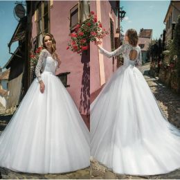 Berta 2024 Wedding Dresses Long Sleeves Lace Beach Bridal Gowns Hollow Lace-up Back Sweep Train A Line Wedding Dress