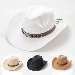 Berets Belt Decor Straw Hat Sun Visor Travel Fishing Outdoor Cowboy Hats Vintage Casual Hair Accessories For Women