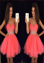 Cheap Stylish Short Homecoming Dresses For Juniors 2018 Crystals Beaded Sash Ruffle Tulle A Line Sweetheart Sleeveless Mini Prom P6880863