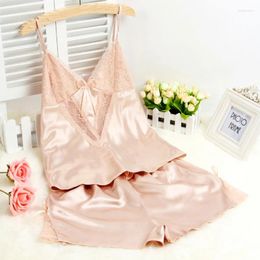 Home Clothing Sexy Summer Pajamas For Women Pyjama Femme Adult Sleepwear Deep V Sleeveless Suspenders Lingerie Set LM75