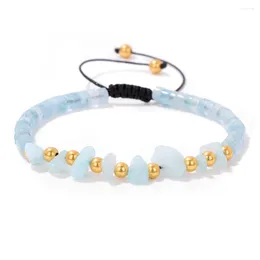 Charm Bracelets Irregular Aquamarines Chip Stone Gold Color Spacer Beads Flat Bead Women Men Woven Rope