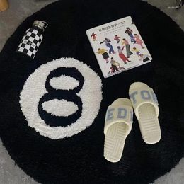 Carpets Realistic Billiards No. 8 Ball Rug Round Tufted Soft Chair Cushion Anti-Slip Bathroom Floor Mat Kids Bedroom Vintage Black