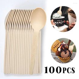 Disposable Flatware 100PCS Corn Starch Spoon Portable Tableware Spoons For Ice Cream Dessert Soup Kitchen Accessories