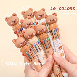 Pens 20Pcs/Lot Kawaii Cute Bear 10 Colours Ballpoint Pen Multicolor Retractable Pens School Office Writing Stationery Colourful Refill