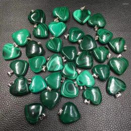Decorative Figurines 22mm Heart Shape Natural Malachite Crystal Healing Gemstone Pendant With 925 Silver Buckle Special Jewellery Gift For