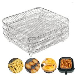 Double Boilers 3Layer Air Fryer Racks Stainless Steel Square Basket Tray Stackable Dehydrator Accessories Fit Kitchen