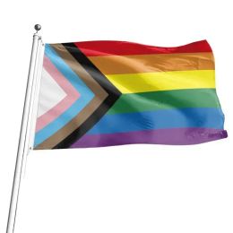 Rainbow Flag Lesbian Gay Pride Polyester LGBT Flag Banner Hand waving Festival Gay Banner Party Supplies 0414
