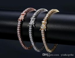 3mm Hip hop tennis chain bracelets cz paved for men women Jewellery tennis bracelet mens Jewellery gold silver rose gold 7inch 8inch3047641