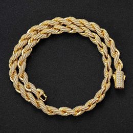 8Mm Iced Out Bling Miami Rope Full CZ Cuban Link Chain Choker For Men Gold Plated Hiphop Necklace Or Bracelet