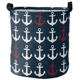 Laundry Bags Nautical Ocean Anchor Dark Blue Foldable Basket Large Capacity Waterproof Clothes Storage Organiser Kid Toy Bag