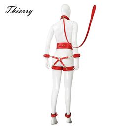 Thierry Sex Toys For Woman Men SM Bondage Set Erotic Restraint Collar 6 Cuffs Waistband Connexion Adults Games for Couples 240408