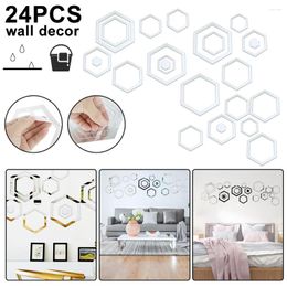 Window Stickers 24pcs Mirror Wall Decorations Hexagonal Acrylic Decals For Bedroom Living Room Background DIY Decoration