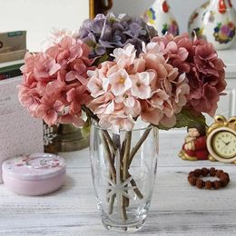 Decorative Flowers Autumn Silk Hydrangeas Artificial Wedding Bridal Bouquets Decoration For Table Home Fake Outdoor Craft