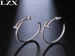 LZX New Trendy Big Round Loop Earring White Gold Color Luxury Cubic Zirconia Paved Hoop Earrings For Women Fashion Jewelry4560145