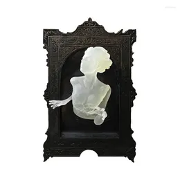 Decorative Figurines Gothic 3D Ghost In The Mirror Halloween Resin Luminous Frame Ornaments Wall Hanging For Livingroom Home Decor