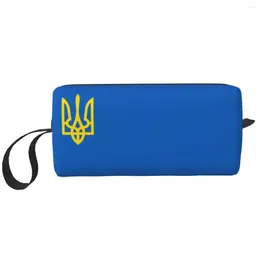 Cosmetic Bags Kawaii Coat Of Arms Ukraine Flag Travel Toiletry Bag For Women Ukrainian Makeup Organiser Beauty Storage Dopp Kit Case