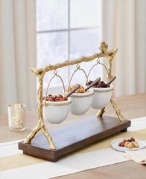 Dishes Plates Gold Oak Branch Snack Bowl Stand Resin Christmas Rack With Removable Basket Organizer Party Decorations3193489
