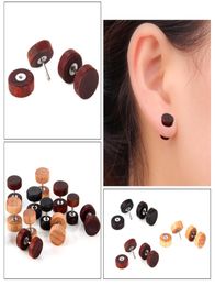 1 pc Fashion Natural Wooden Ear Studs Earnings For Women Men Wood Round Dumbbell Piercing Punk Earrings Stud6174837