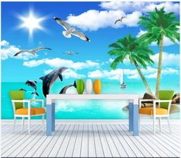 Wallpapers Custom Po Wallpaper For Walls 3 D Murals Small Fresh And Beautiful Sunny Tree Beach HD TV Background Wall Papers