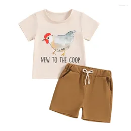 Clothing Sets Toddler Boy Farm Outfit Letter Animal Print Short Sleeve Tops With Elastic Waist Shorts 2 Pcs Clothes