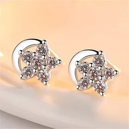 Stud Earrings 925 Silver Plated Zircon Star Moon For Women Girls Party Sweet Birthday Jewellery Gift E049