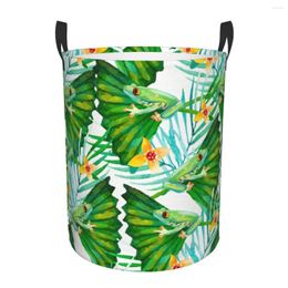 Laundry Bags Basket Watercolour Summer Flowers Frogs Cloth Folding Dirty Clothes Toys Storage Bucket Household