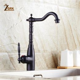 Bathroom Sink Faucets ZGRK Basin Faucet Brass Mixer Single Handle Hight Arch Swivel Spout Black Deck Vessel Taps