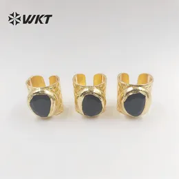 Cluster Rings WT-R321 WKT Multicolor Natural Stone Round Ring With Golden Dip Adjustable Ladies' Banquet Anniversary Elegant Jewelry