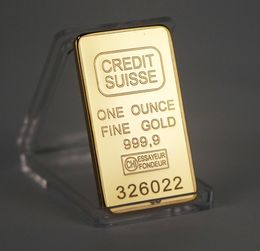 Non Magnetic CREDIT SUISSE ingot 1oz Gold Plated Bullion Bar Swiss souvenir coin gift 50 x 28 mm with different serial laser numbe2488792