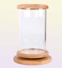 Aquariums 360 Degree Rotating Glass Betta Fish Tank Bamboo Base Mini Decoration Rotate Bowl Aquarium Accessories For Office6575456