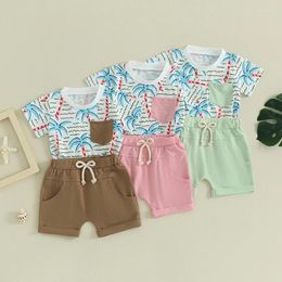 Clothing Sets Toddler Infant Baby Boy Summer 2 Piece Outfits Round Neck Short Sleeve Coconut Tree Print Tops Elastic Waist Shorts Set